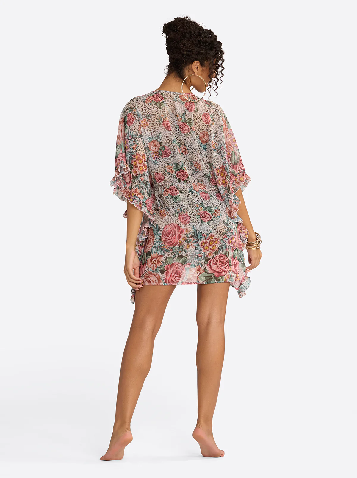 Animal Control Ruffle Cover Up Dress in Rose Multi - Image 4