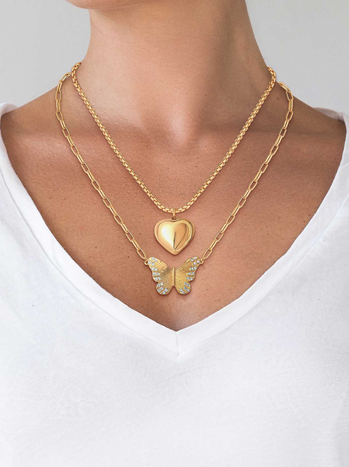 Butterfly Heart Layered Necklace - Image 2