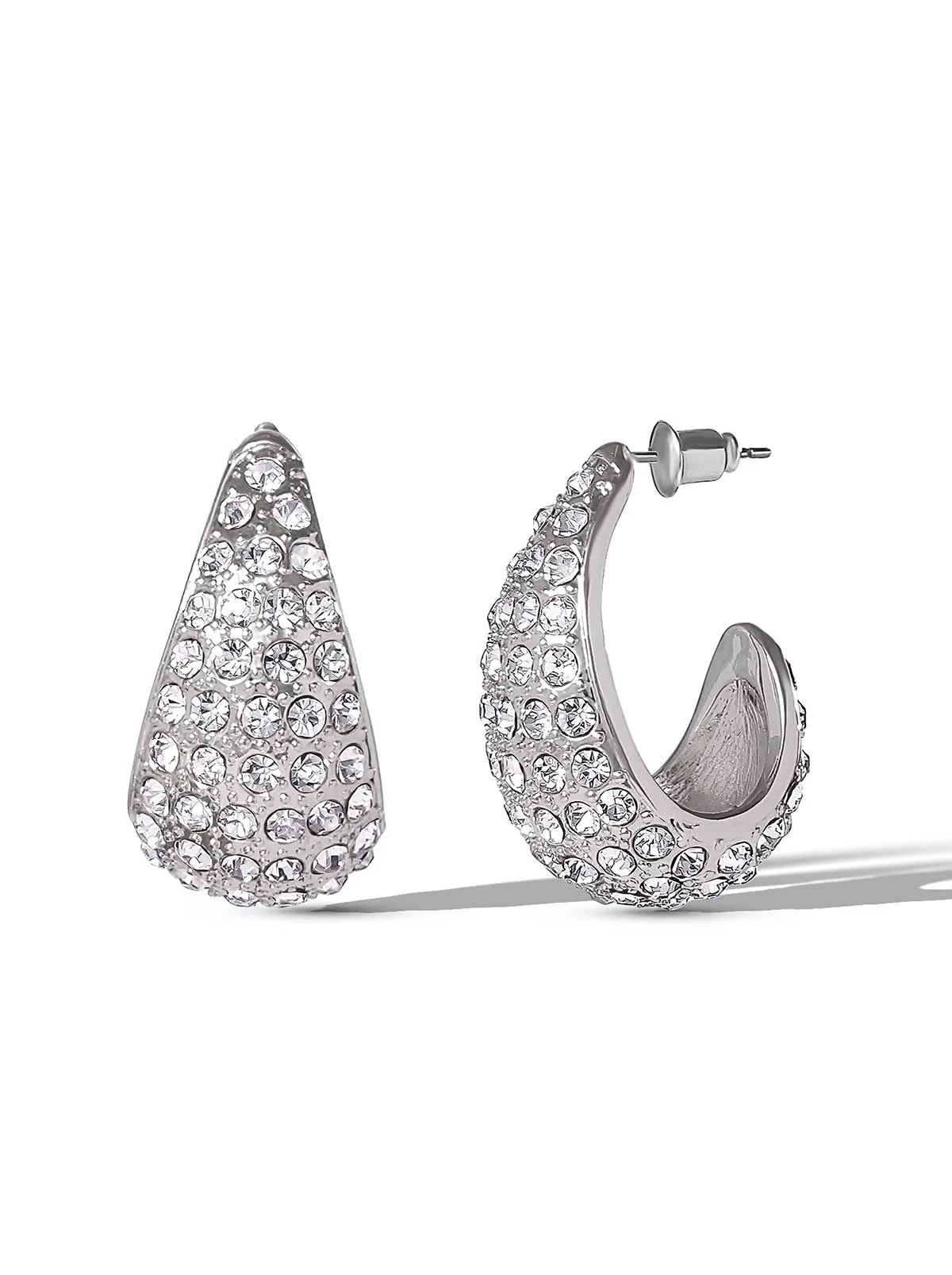 Crystal-Encrusted Teardrop Hoop Earrings