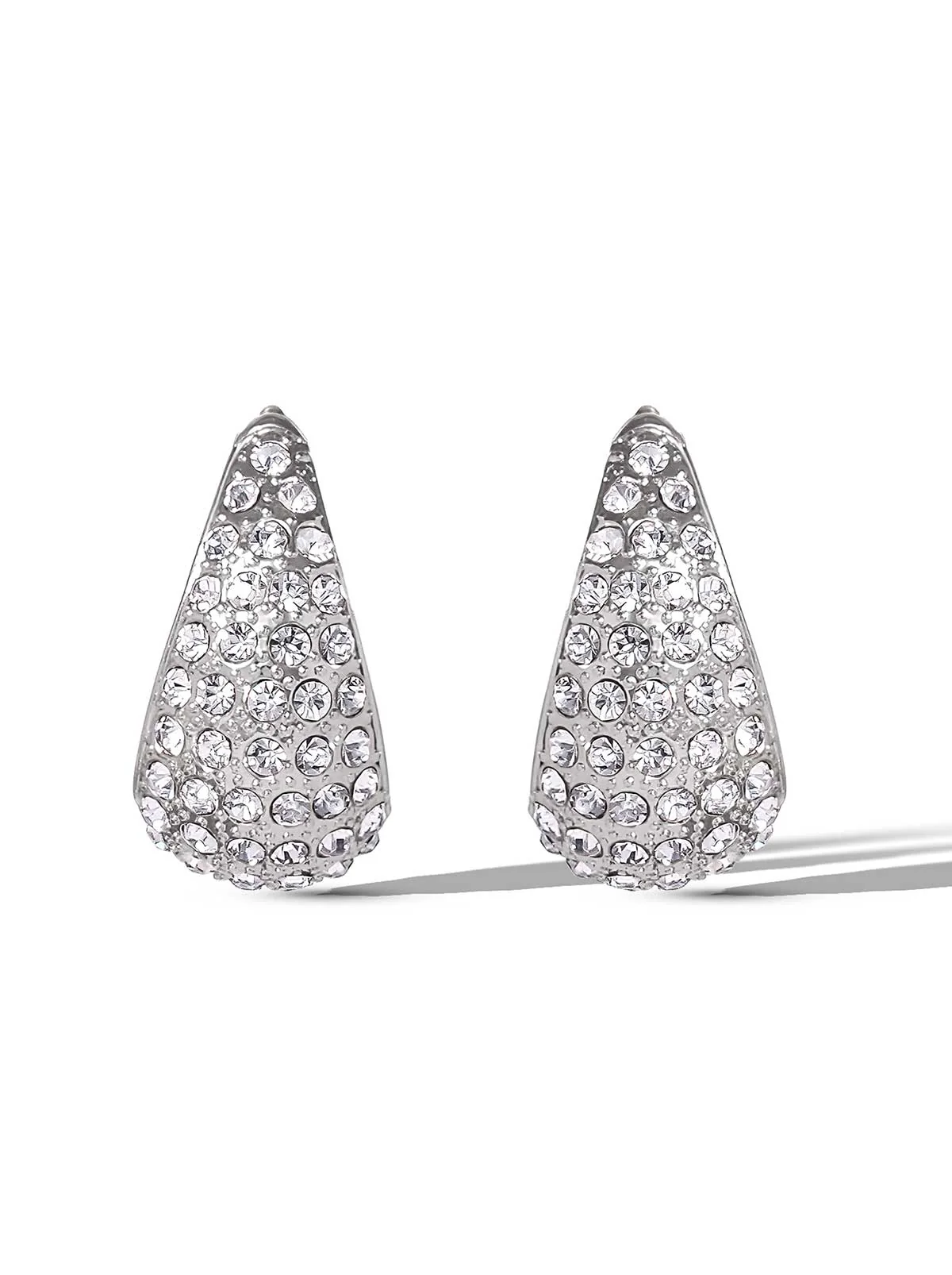Crystal-Encrusted Teardrop Hoop Earrings - Image 2