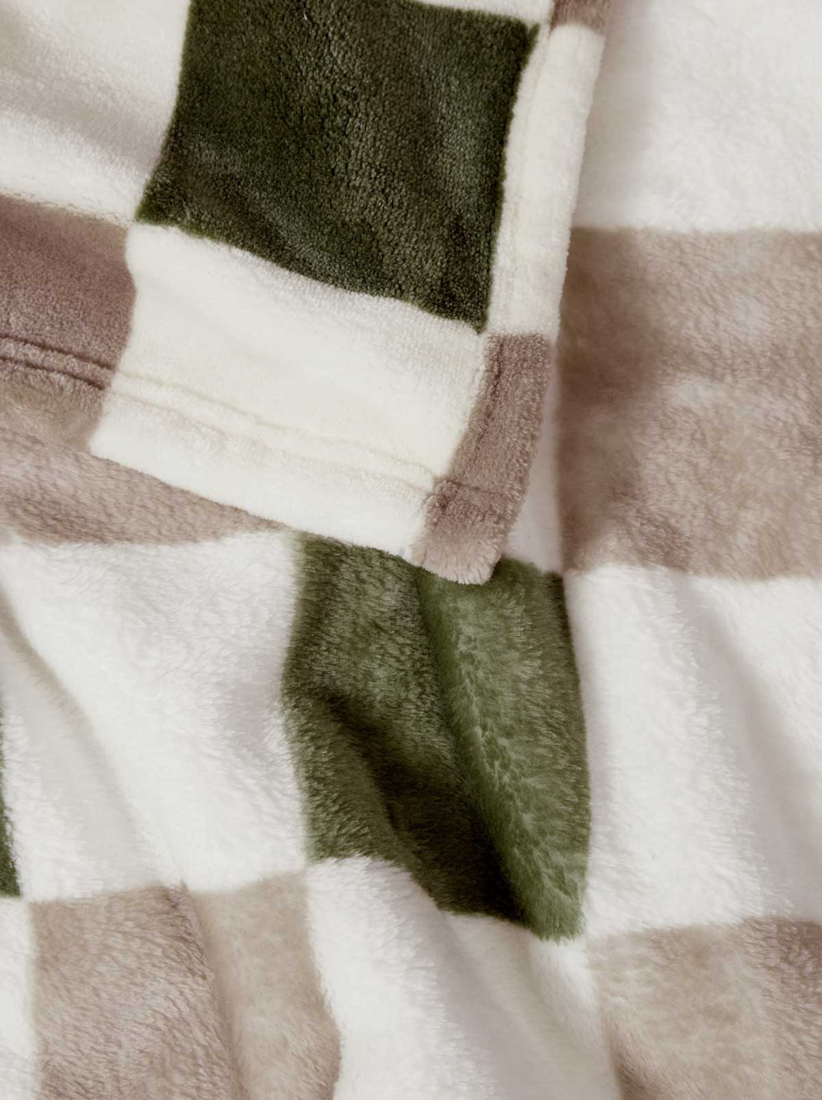 Emery Checkerboard Plush Throw in Olive & Grey - Image 3