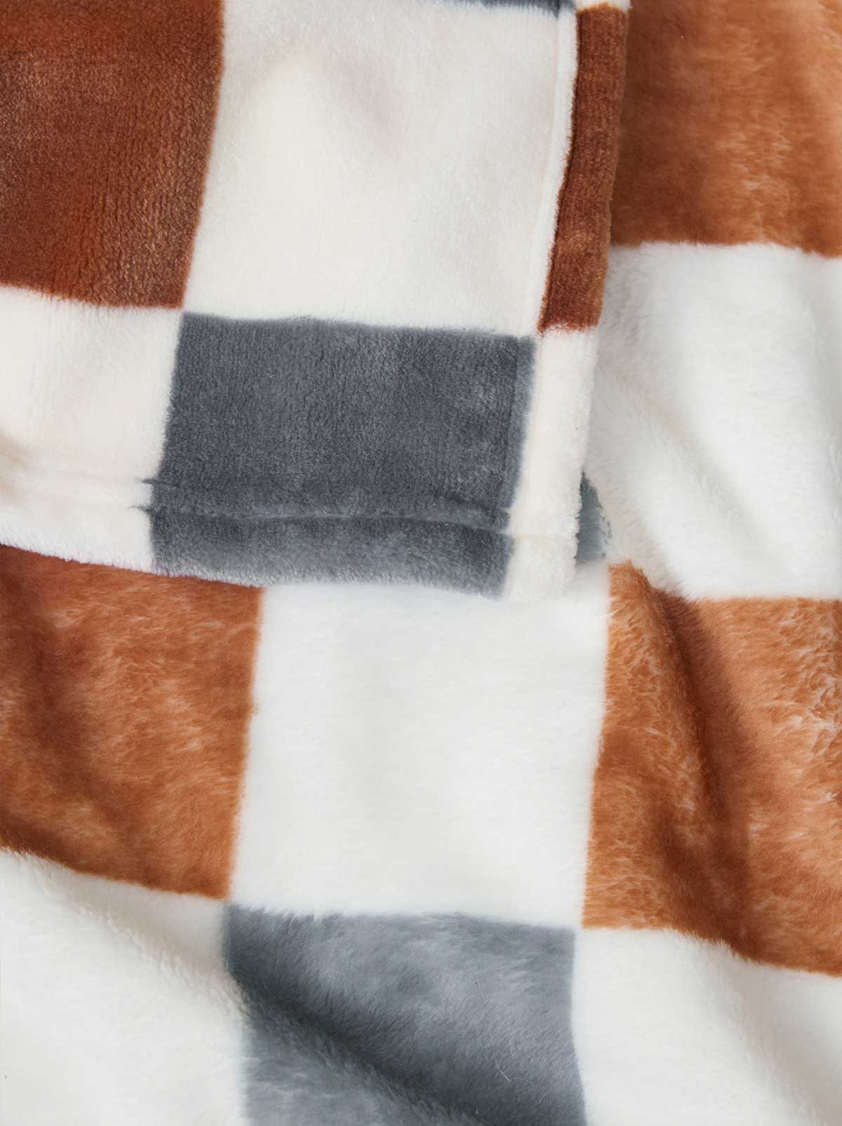 Emery Checkerboard Plush Throw in Rust & Grey - Image 3