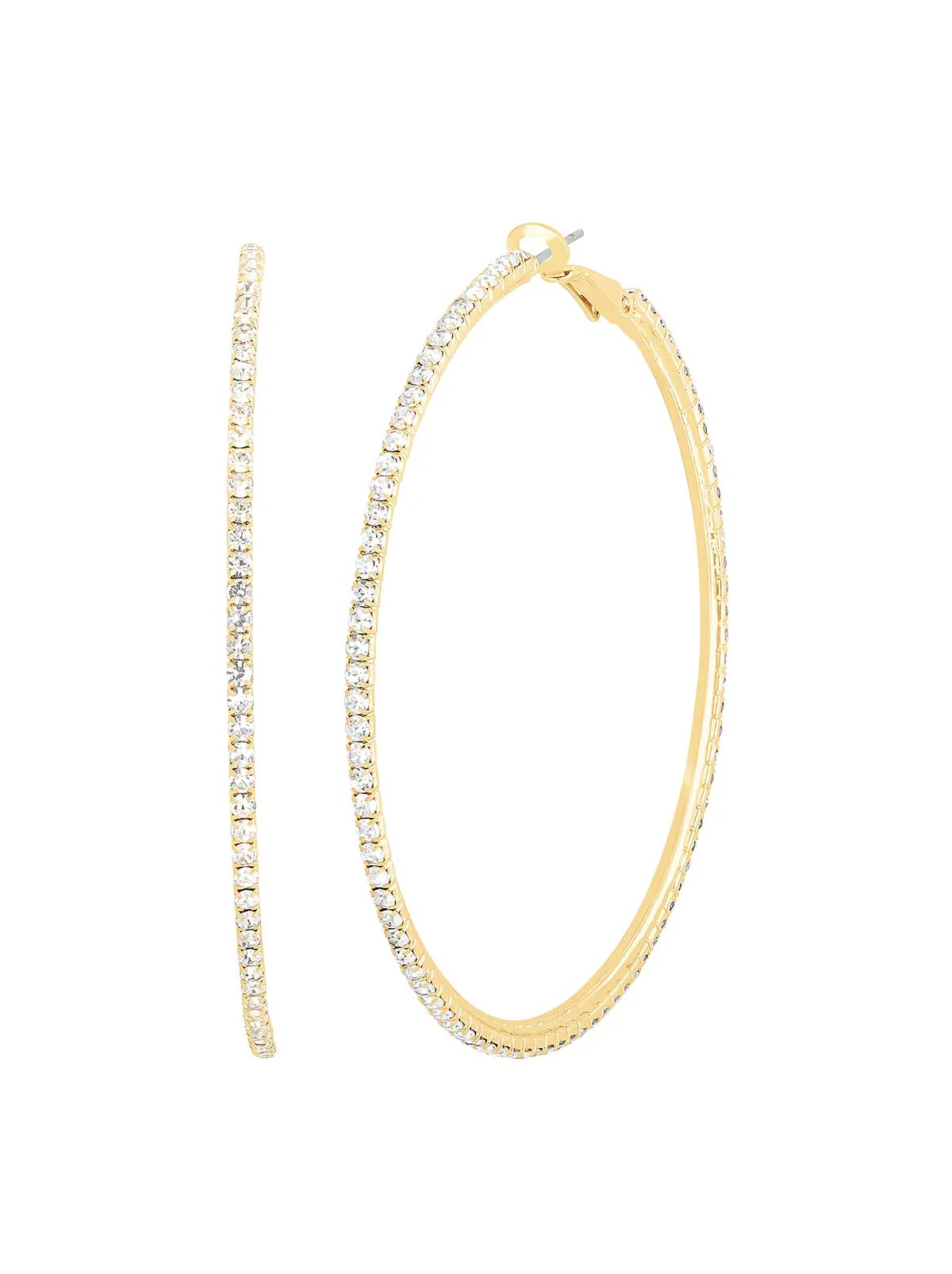 Gold-Tone Crystal Pave Hoop Earrings - Image 3