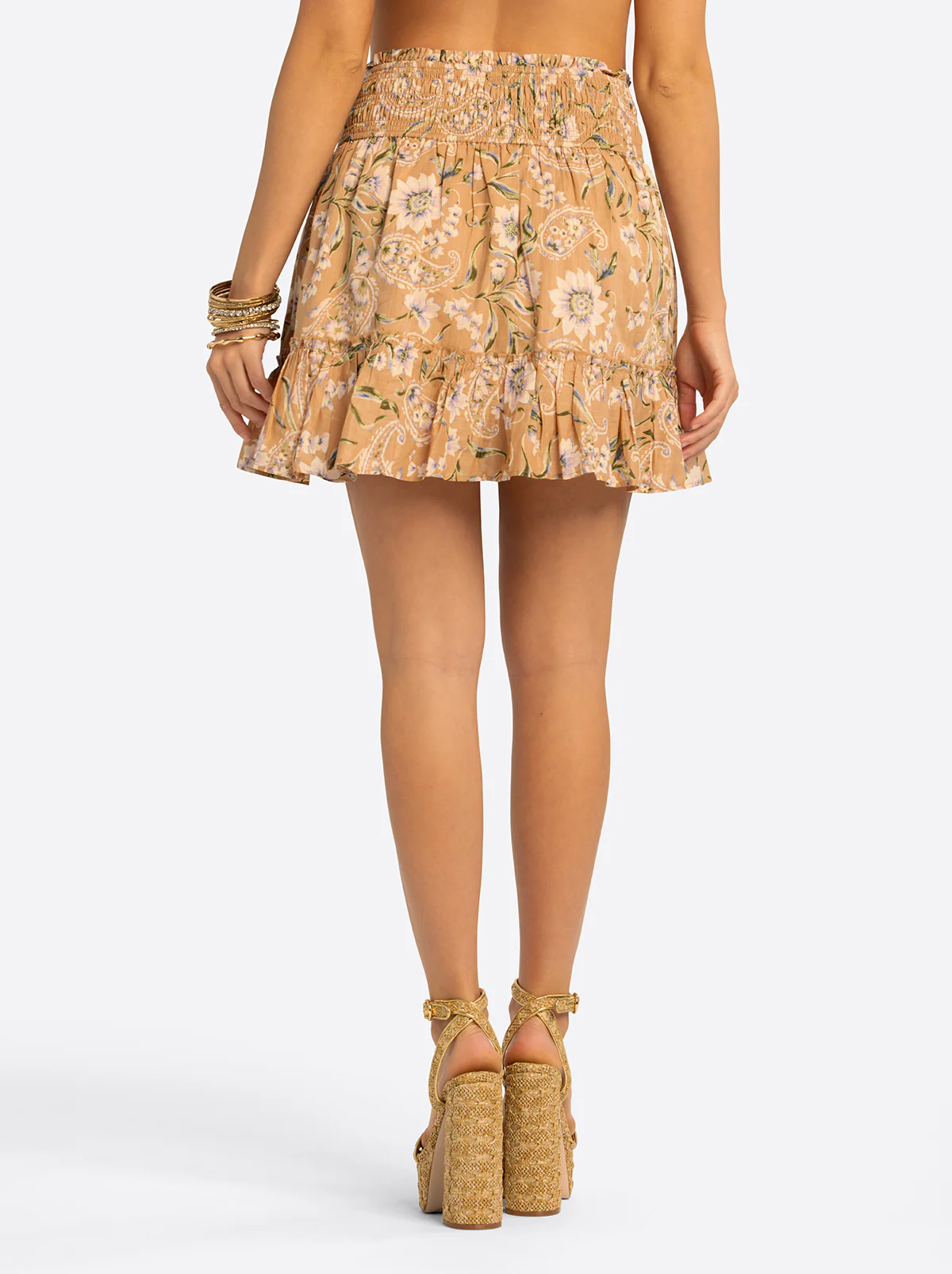 JS Jessica Simpson Adeline Smocked Waist Skirt in Camel Victorian Paisley - Image 3