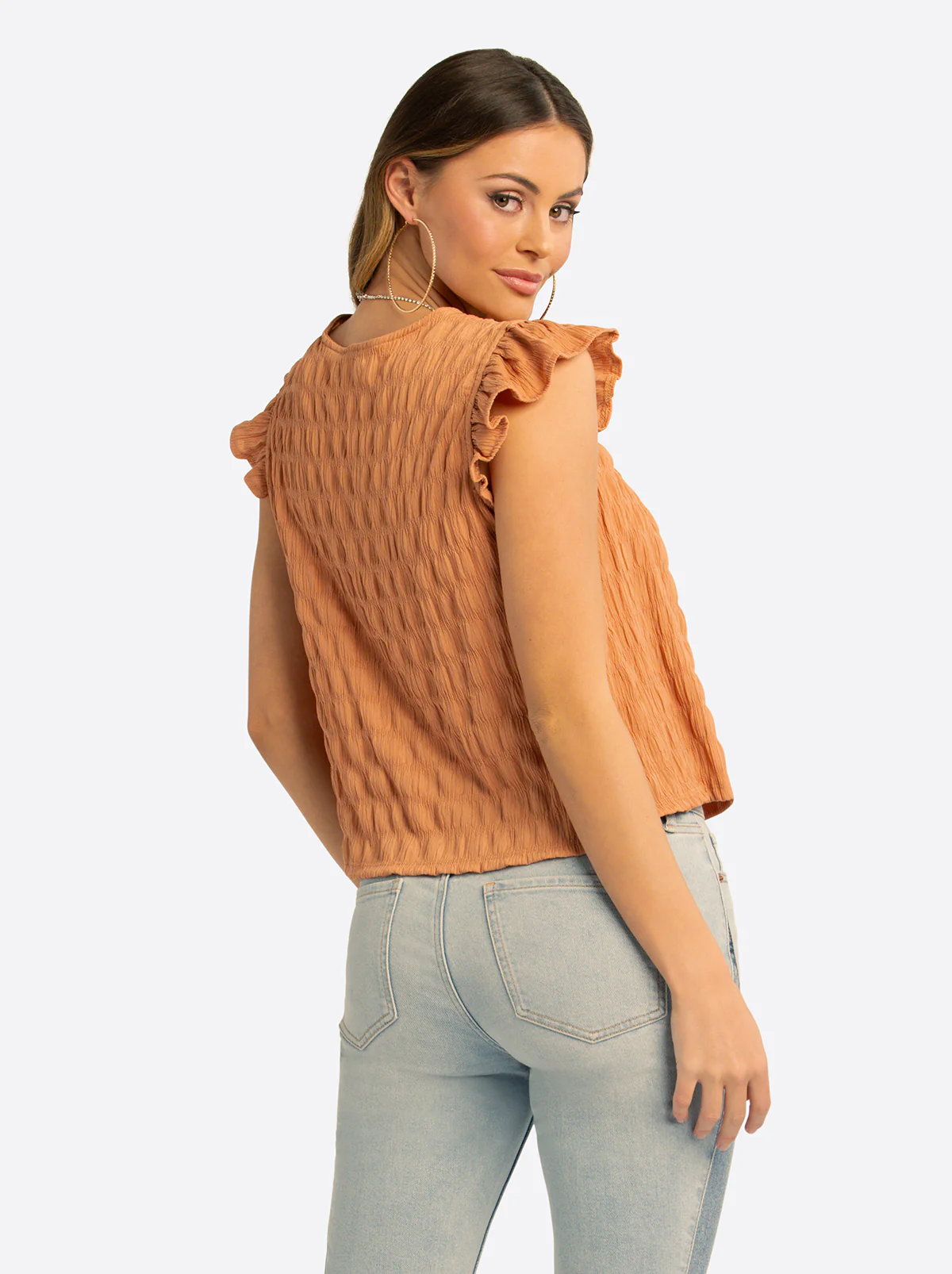 JS Jessica Simpson Dani Lace Trimmed Blouse in Camel - Image 3