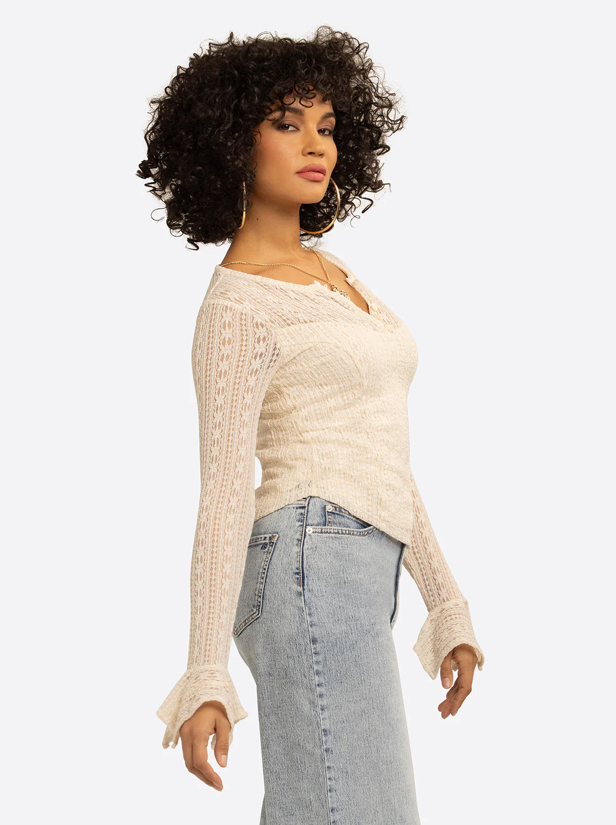 JS Jessica Simpson Tie Lace Top in Whitecap Gray - Image 2