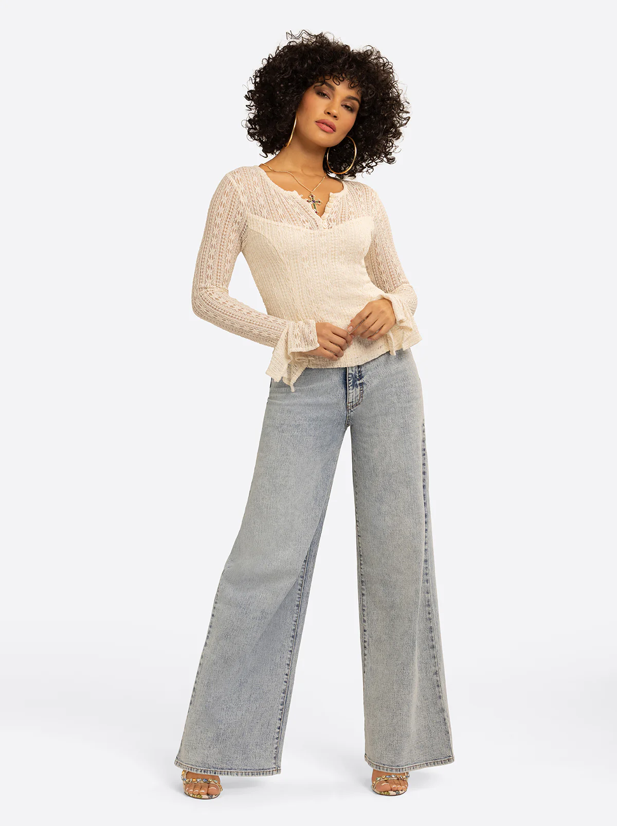 JS Jessica Simpson Tie Lace Top in Whitecap Gray - Image 4