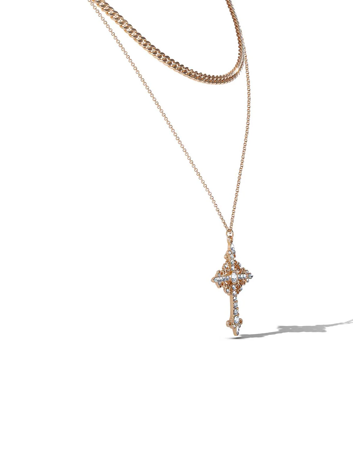 Layered Gold-Tone Cross Pendant Necklace - Image 2