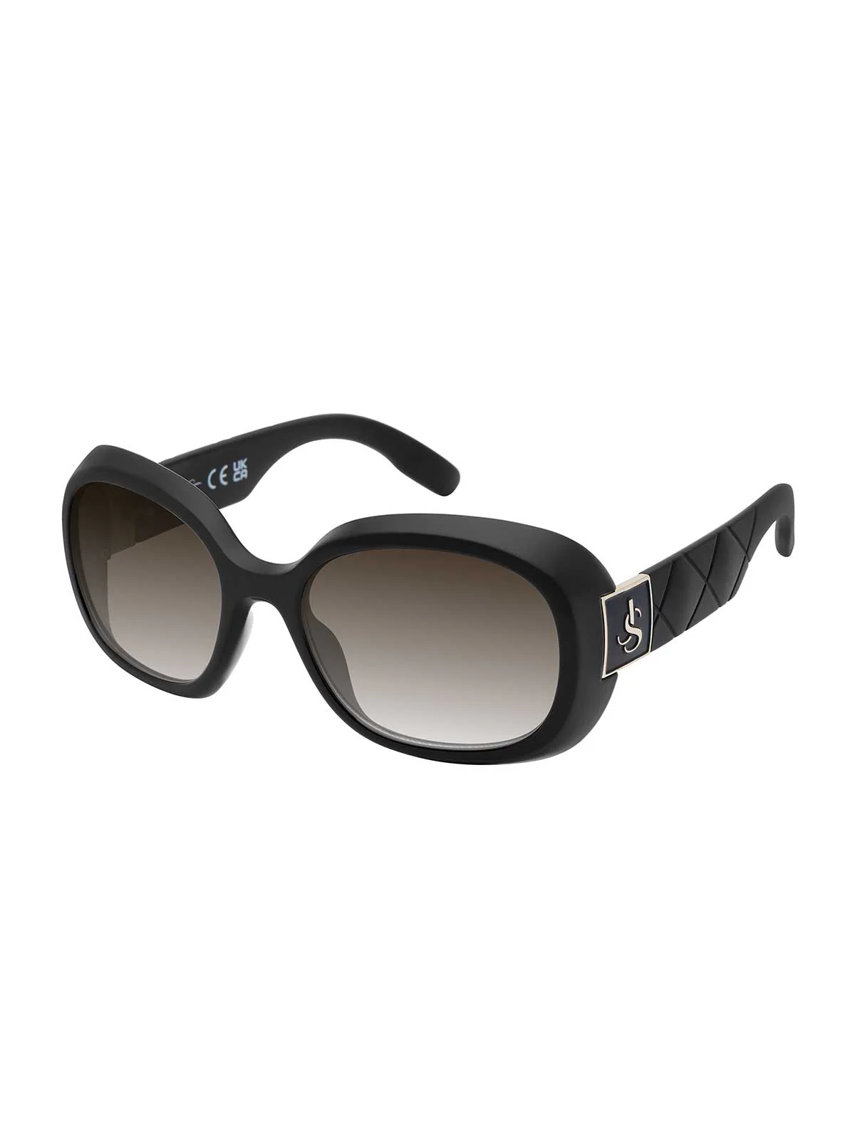 Quilted Temple Oval Sunglasses in Black