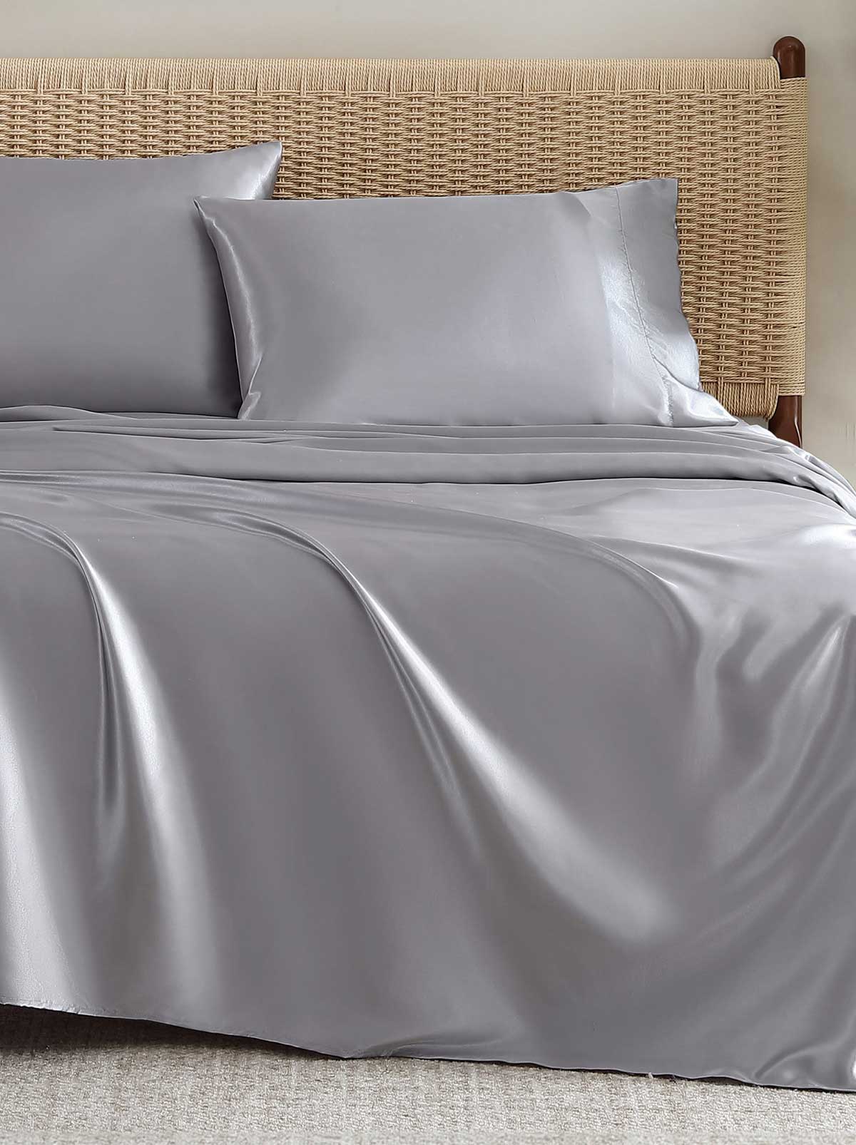 Silky Satin Sheet Set in Harbor Mist Grey - Image 3