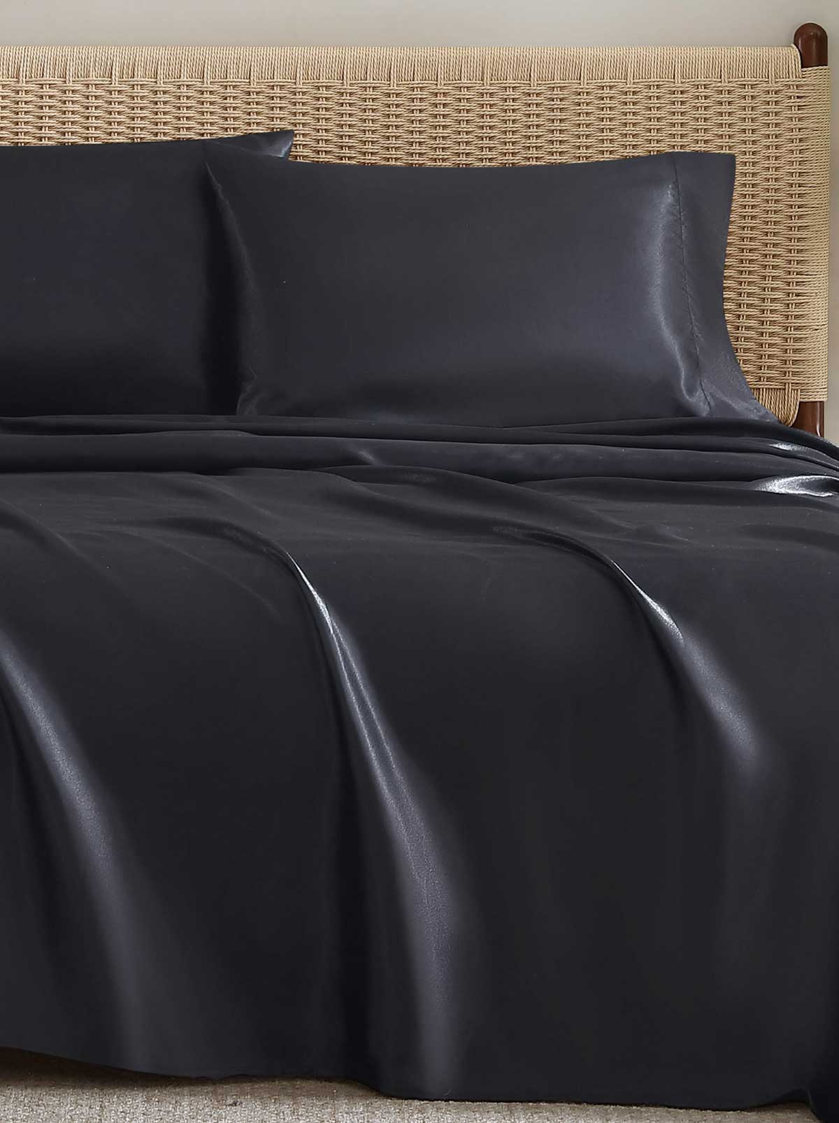 Silky Satin Sheet Set in Jet Black - Image 3