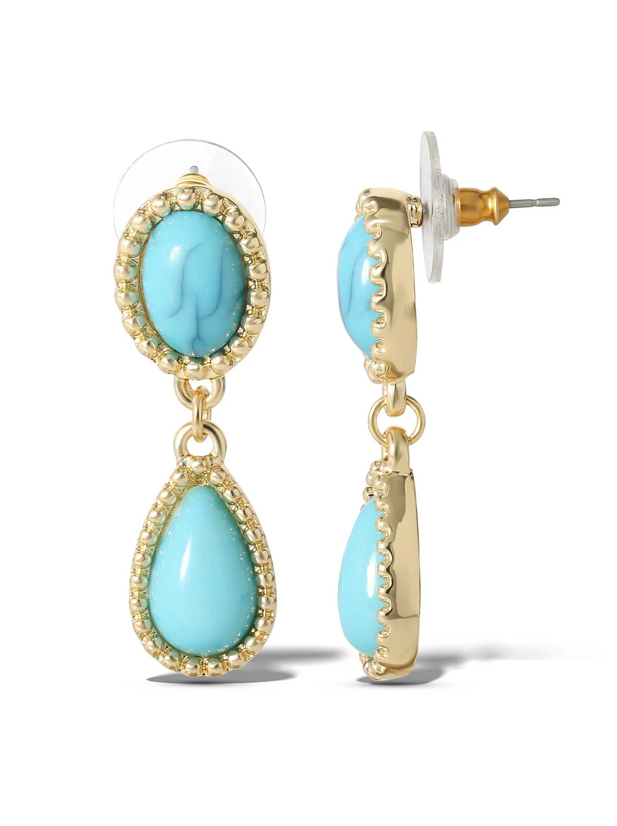 Turquoise Stone Drop Earrings - Image 2