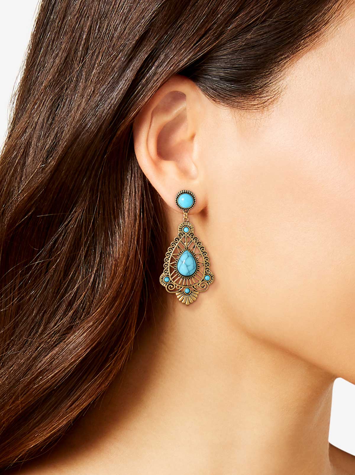 Turquoise Stone Filigree Earrings - Image 3
