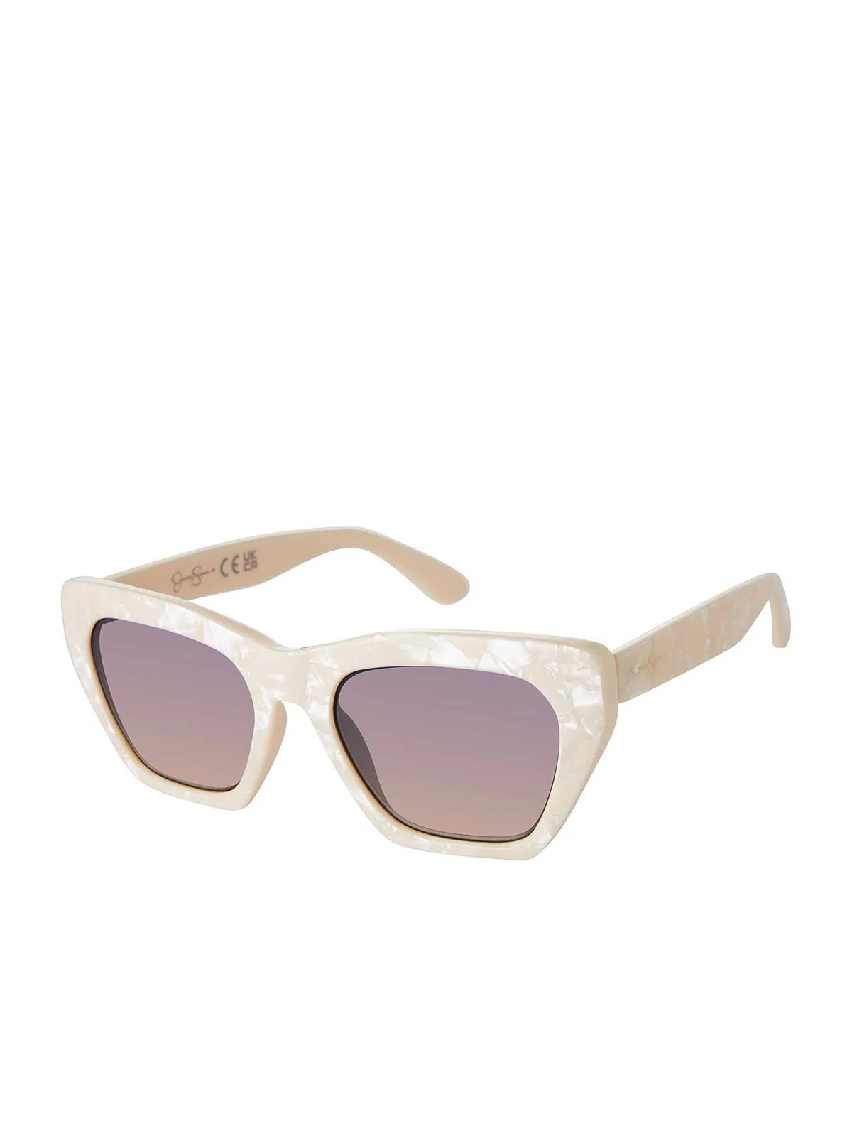 Vintage Cat Eye Sunglasses in Cream Marble - Image 2